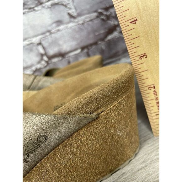 Papillio Birkenstock Metallic Silver Shimmer Cork Wedge Slide Sandals Women 40EU - Picture 9 of 16